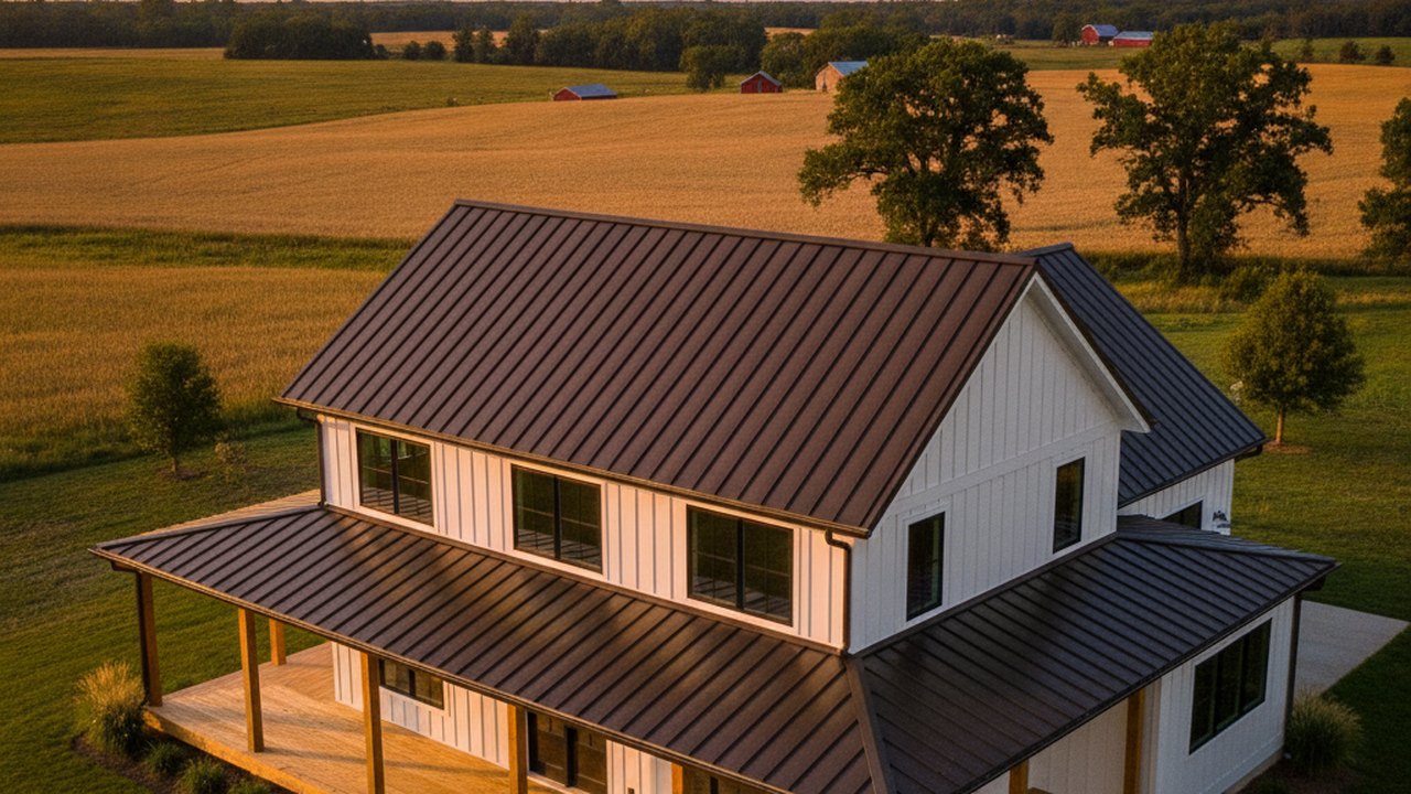 Modern farmhouse with a new architectural shingle roof in Pleasant Prairie, Wisconsin — roofing by Lake Point Exteriors.