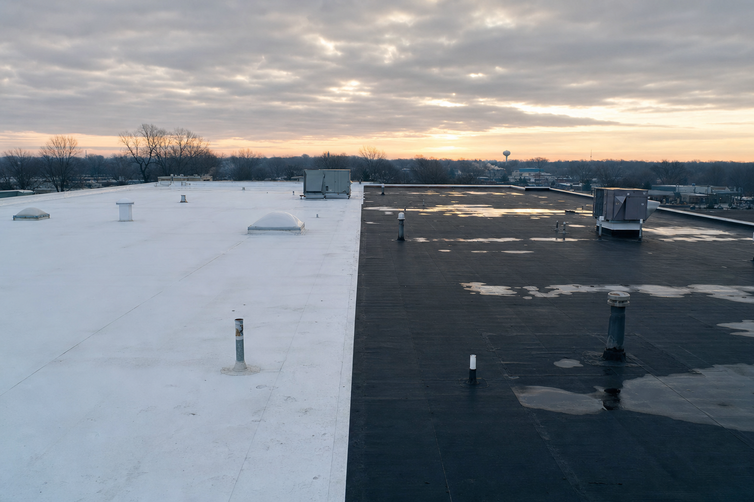 TPO vs EPDM techo comercial: guía para edificios planos en Lake County